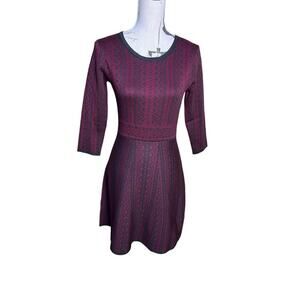 Nina Leonard Sweater Dress Red Geometric Long Sleeve Knee Length Casual Size S